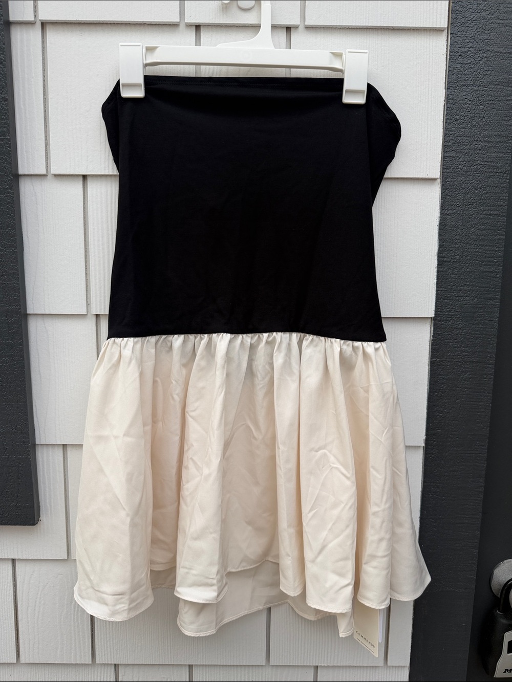 Commense Black and Cream Two-Tone Strapless Mini Dress